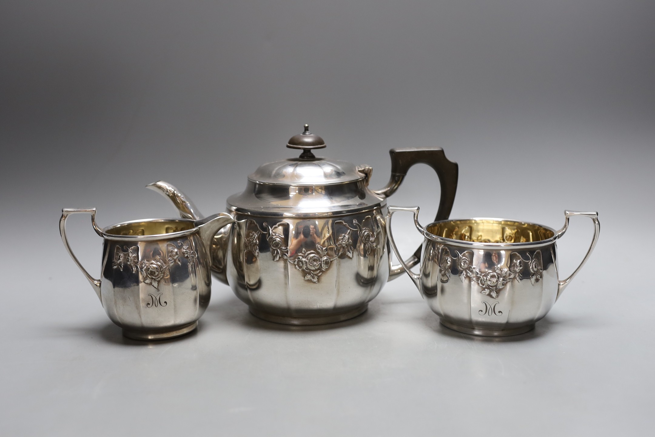 An Elkingtons silver plated three piece tea set